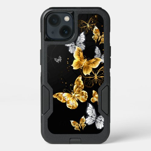 Gold and white butterflies iPhone 13 case