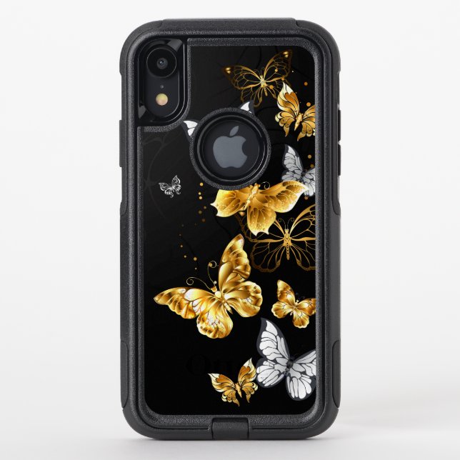 Gold and white butterflies otterbox iPhone case (Back)