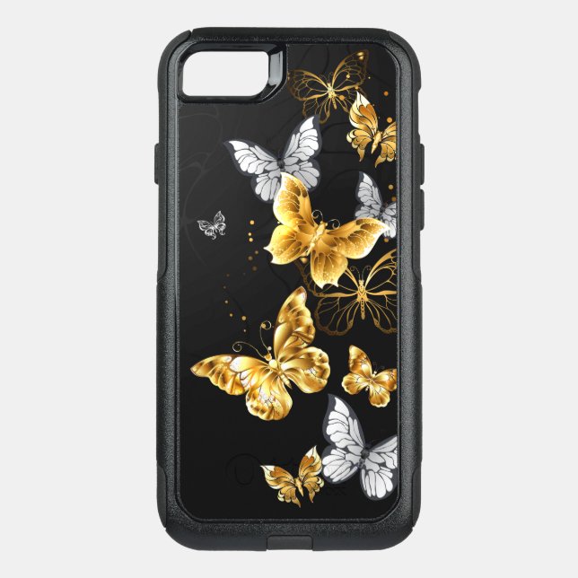 Gold and white butterflies otterbox iPhone case (Back)