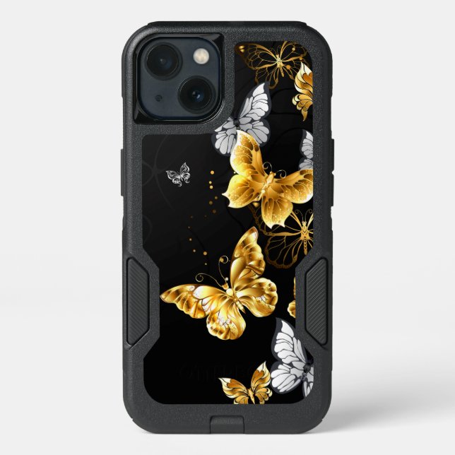 Gold and white butterflies otterbox iPhone case (Back)