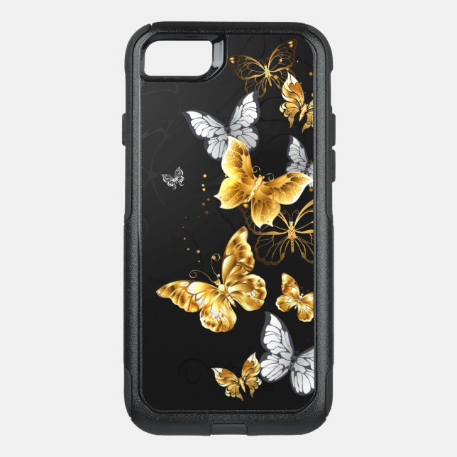 Gold and white butterflies otterbox iPhone case (Back)