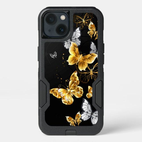 Gold and white butterflies iPhone 13 case