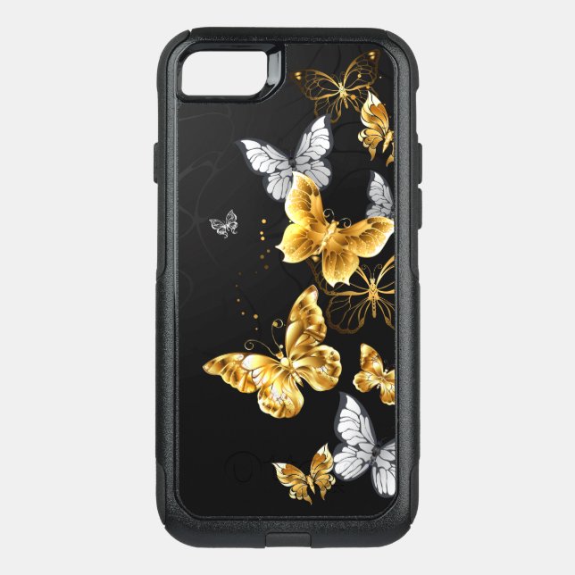 Gold and white butterflies otterbox iPhone case (Back)