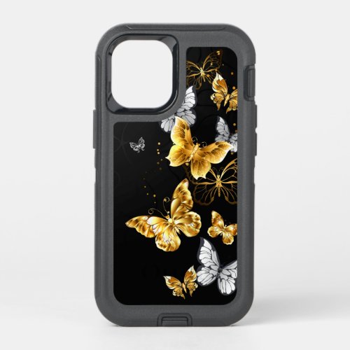 Gold and white butterflies OtterBox defender iPhone 12 mini case