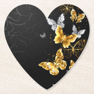 Gold and white butterflies paper coaster