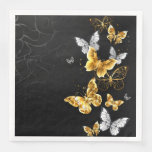 Gold and white butterflies paper dinner napkins
