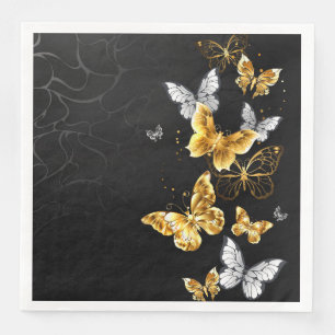 Gold and white butterflies paper dinner napkins