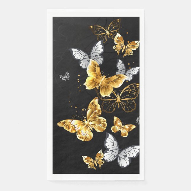 Gold and white butterflies paper guest towels (Front)