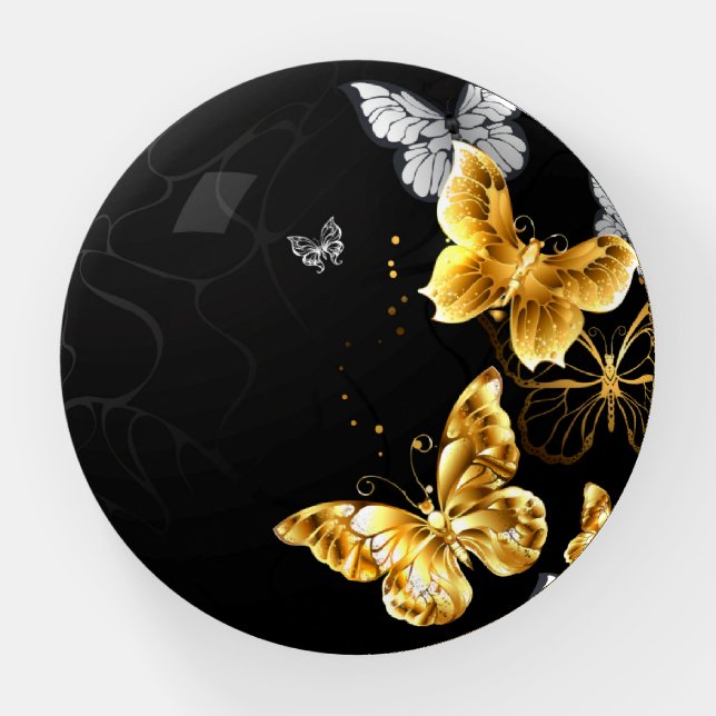 Gold and white butterflies paperweight (Front)