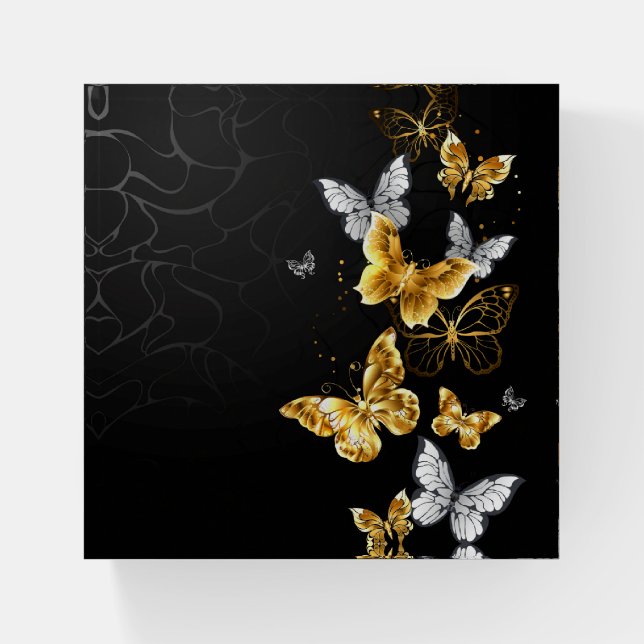 Gold and white butterflies paperweight (Front)