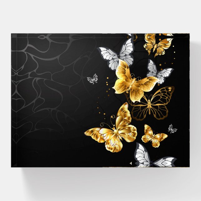 Gold and white butterflies paperweight (Front)