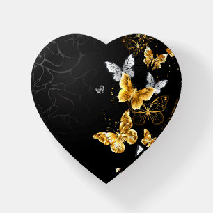 Gold and white butterflies paperweight