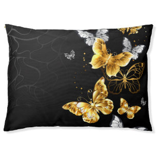 Gold and white butterflies pet bed