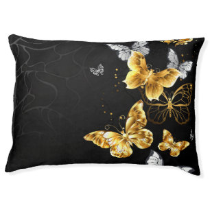 Gold and white butterflies pet bed