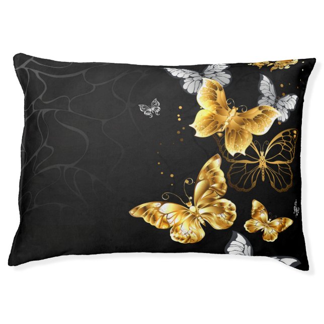 Gold and white butterflies pet bed (Front)