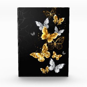 Gold and white butterflies photo block
