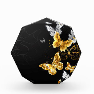 Gold and white butterflies photo block