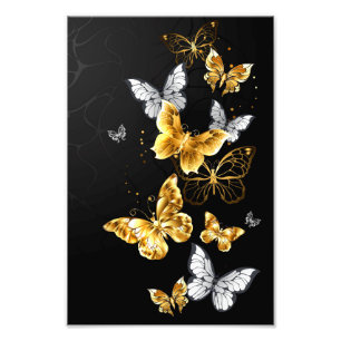 Gold and white butterflies photo print