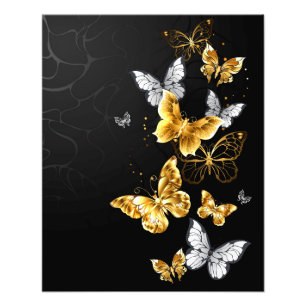 Gold and white butterflies photo print