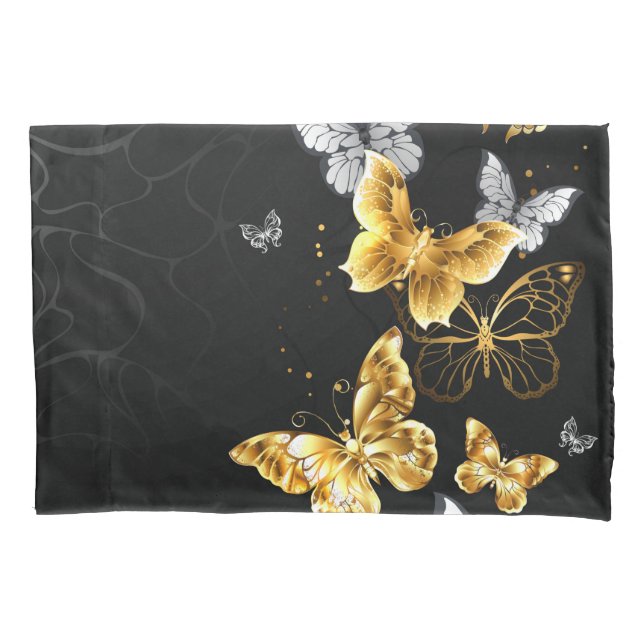 Gold and white butterflies pillow case (Front)