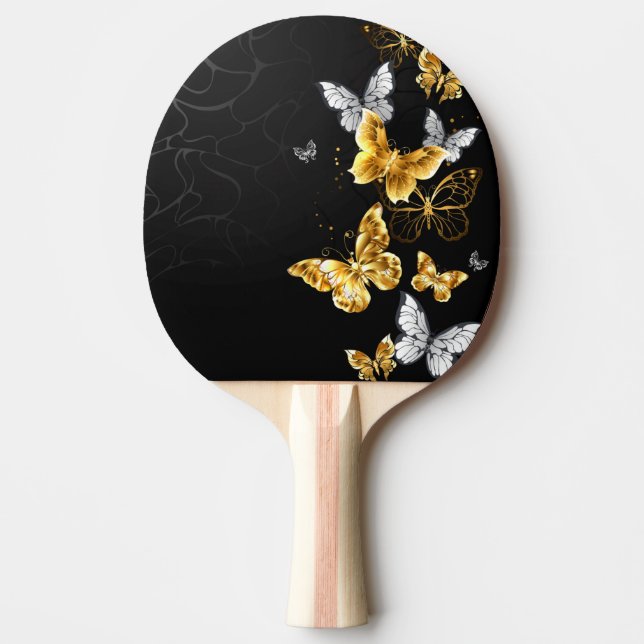 Gold and white butterflies ping pong paddle (Front)