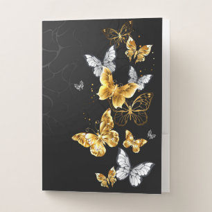 Gold and white butterflies pocket folder