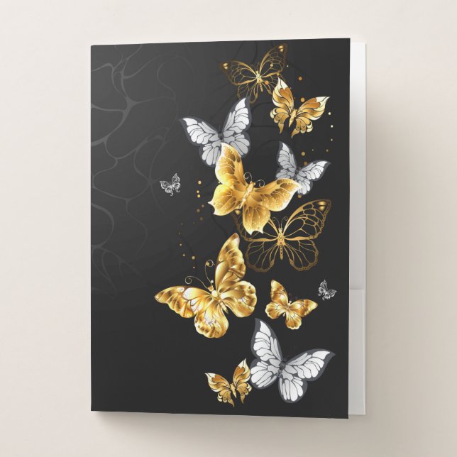 Gold and white butterflies pocket folder (Front)