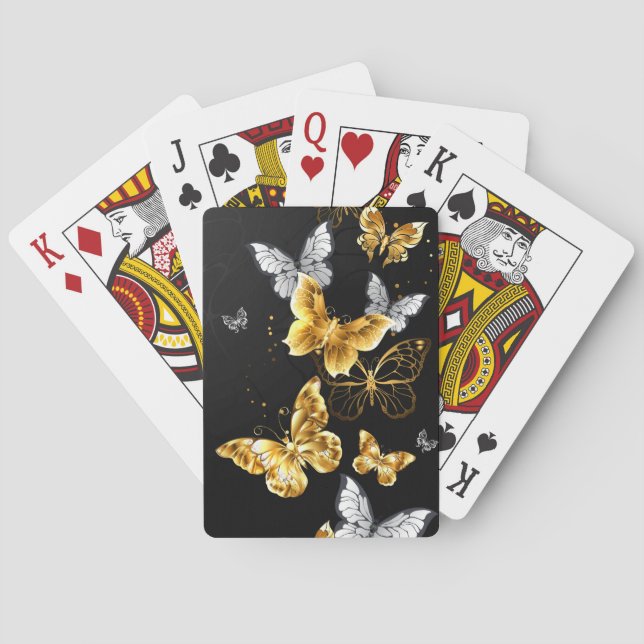 Gold and white butterflies poker cards (Back)