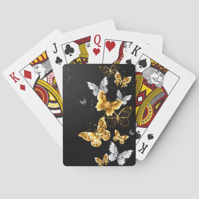 Gold and white butterflies poker cards (Back)