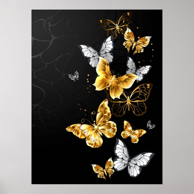 Gold and white butterflies poster (Front)