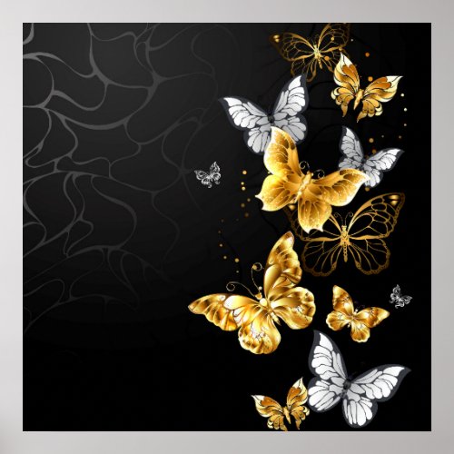 Gold and white butterflies poster