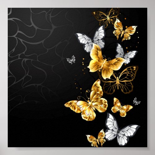 Gold and white butterflies poster