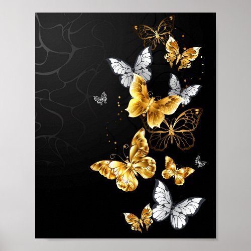 Gold and white butterflies poster