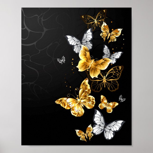 Gold and white butterflies poster (Front)