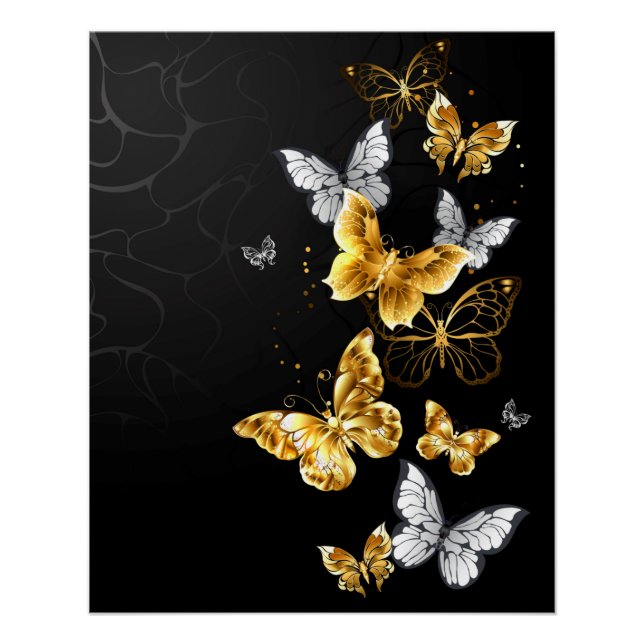 Gold and white butterflies poster (Front)