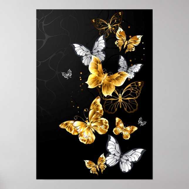 Gold and white butterflies poster (Front)