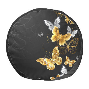 Gold and white butterflies pouf
