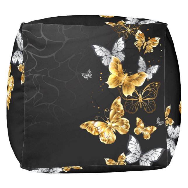 Gold and white butterflies pouf (Bottom)