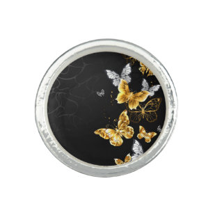 Gold and white butterflies ring