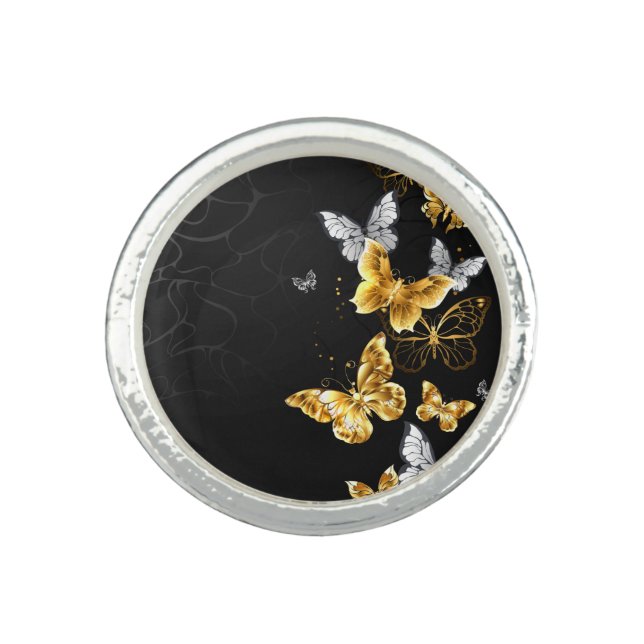 Gold and white butterflies ring (Front)
