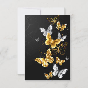 Gold and white butterflies RSVP card