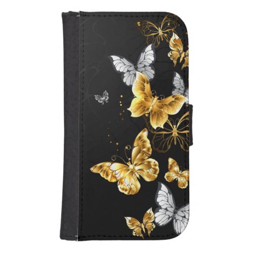 Gold and white butterflies galaxy s4 wallet case