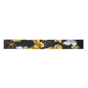 Gold and white butterflies satin ribbon