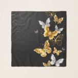 Gold and white butterflies scarf<br><div class="desc">Gold,  jewelry and white butterflies on black background. Golden butterfly.</div>