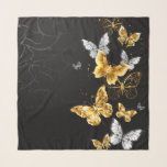 Gold and white butterflies scarf<br><div class="desc">Gold,  jewelry and white butterflies on black background. Golden butterfly.</div>