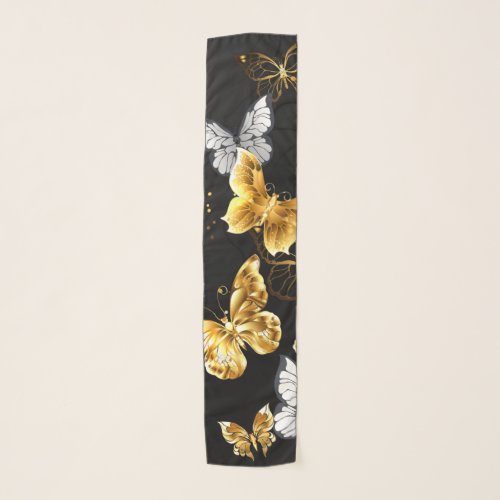 Gold and white butterflies scarf