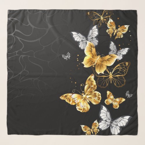 Gold and white butterflies scarf