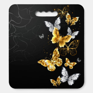 Gold and white butterflies seat cushion