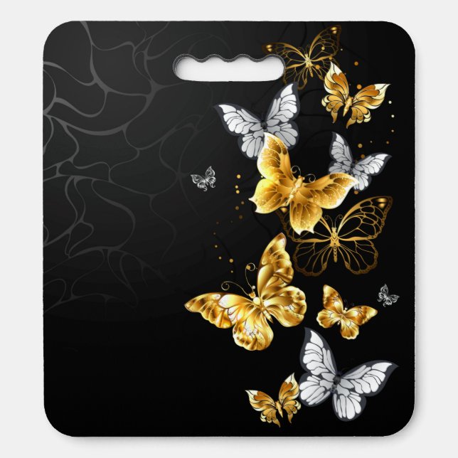 Gold and white butterflies seat cushion (Front Vertical)
