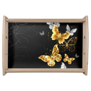 Gold and white butterflies serving tray
